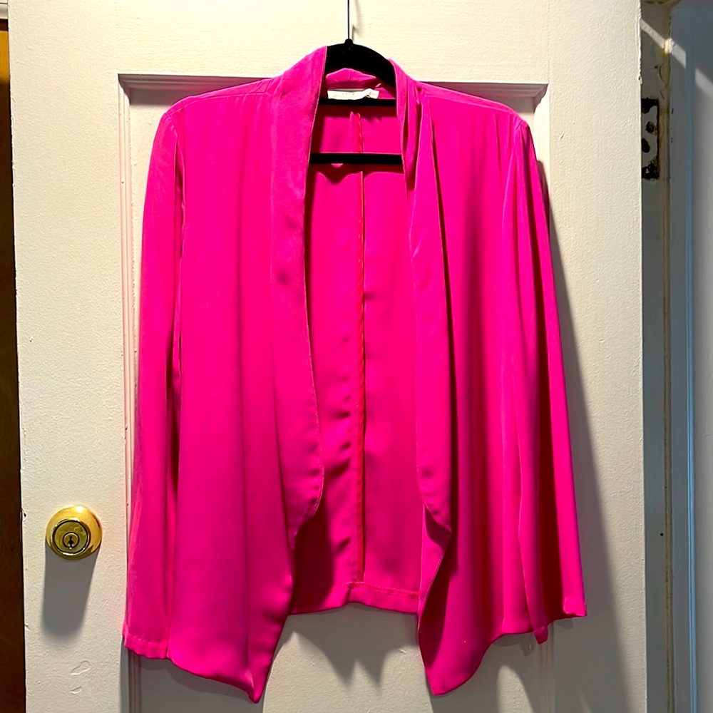 Lush Vibrant Fuchsia Open-Front Draped Blouse